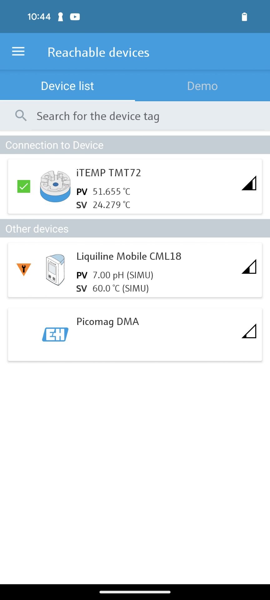 Endress+Hauser SmartBlue app screenshot 2