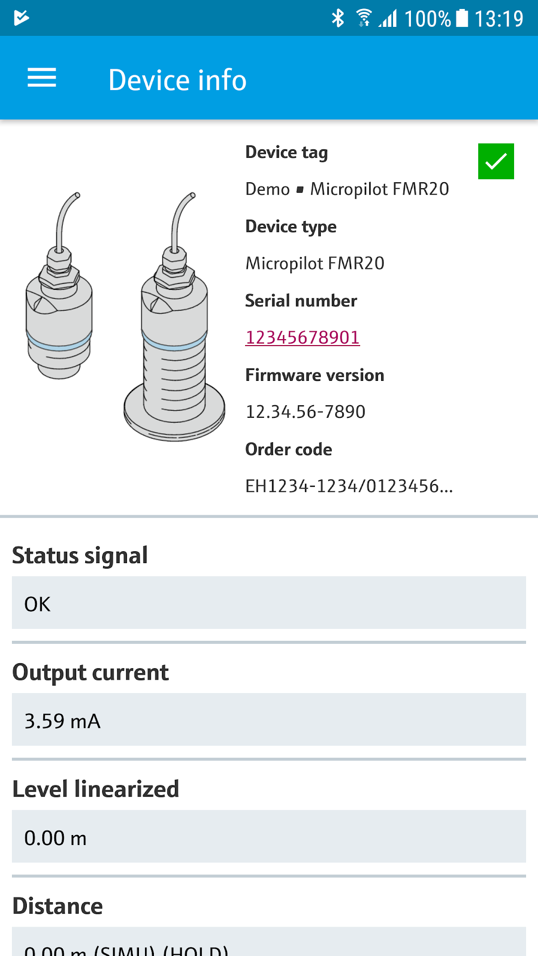 Endress+Hauser SmartBlue app screenshot 3