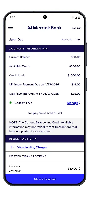 Merrick Bank Mobile app screenshot 2