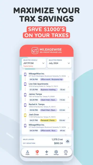 Mileage Tracker by MileageWise app screenshot 1