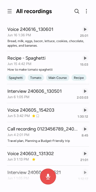 Samsung Voice Recorder app screenshot 1
